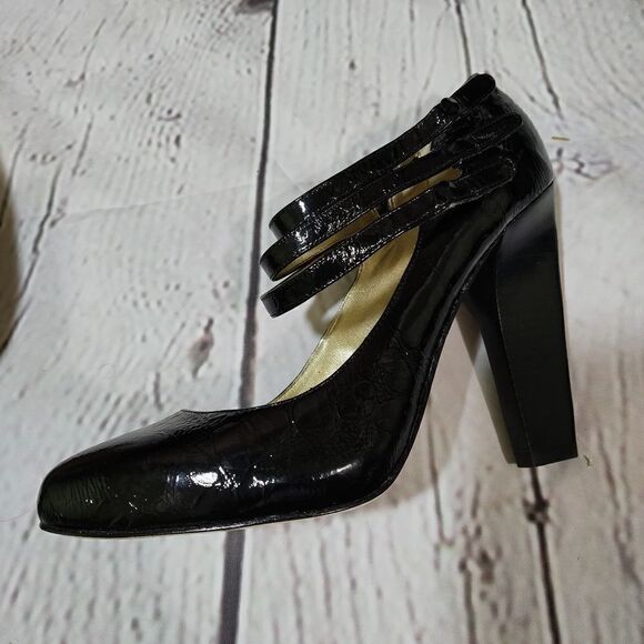 HALE BOB - Black Patent Stacked Block High Heel 4.5" Shoes 8.5 - Picture 3 of 9